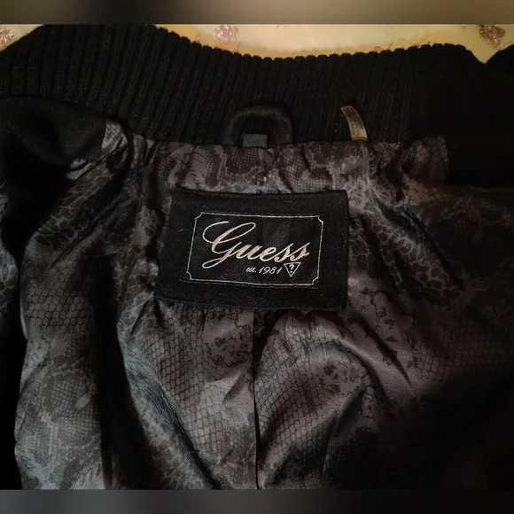 Guess Wool Pea Coat, Women Hooded, Black ButtonUp Pockets, Collar, Lining, S/M - Picture 2 of 15